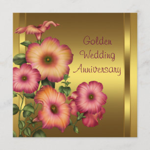 Invitación Oro Petunias 50° aniversario Boda