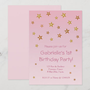 Invitación Oro Pink Little Stars Sweet Baby Kids Cumpleaños
