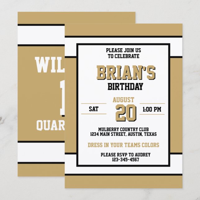 Invitación Oro Plano con Acentos Blancos y Negros (Anverso / Reverso)