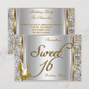 Invitación Oro Plata Blanco Dulce Dieciséis Cumpleaños Fiesta