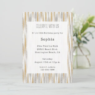 Invitación Oro Plata Chic Glam Glitzy Rayas Cumpleaños