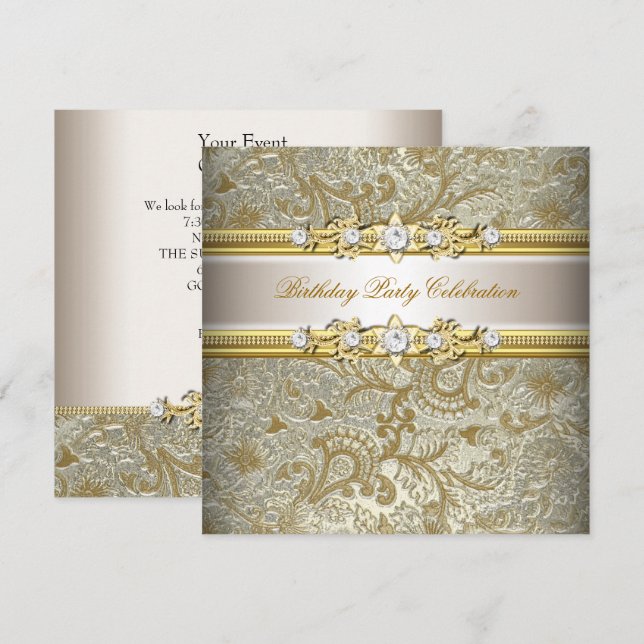 Invitación Oro Plata Crema Con Aspecto Repujado Elegante Fies (Anverso / Reverso)