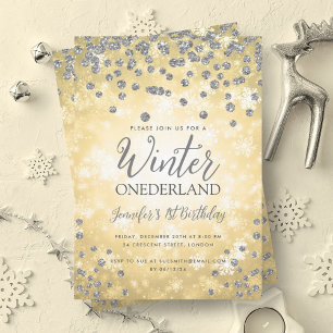 Invitación Oro Plata Invierno ONEDERLAND 1º cumpleaños