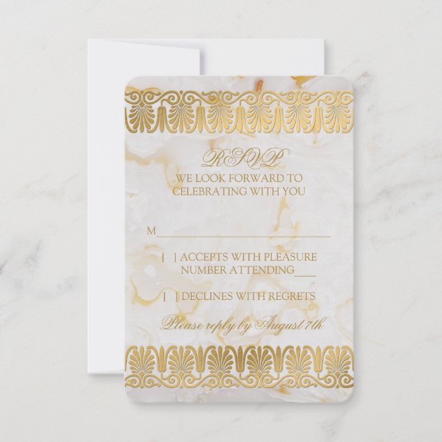 Invitación Oro Plata Mármol Mármol Respuesta de Boda RSVP (Anverso)