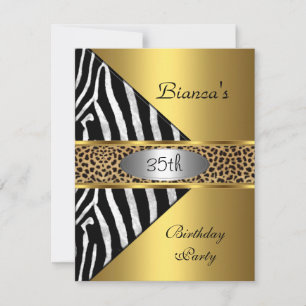 Invitación Oro Plata Negro Cebra Leopardo Cumpleaños 35