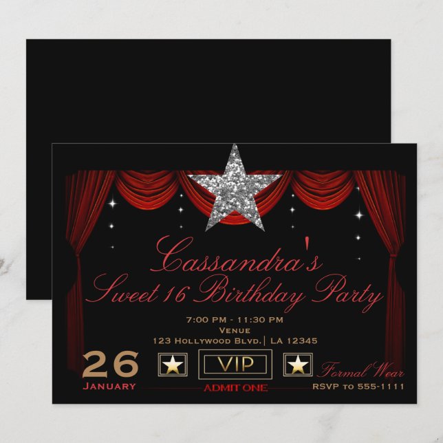 Invitación Oro Plata Negro Rojo VIP Admitir Uno Fiesta de Cum (Anverso / Reverso)