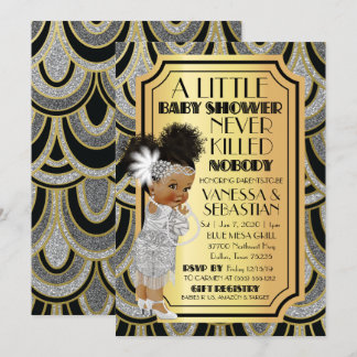 Invitación Oro plateado y flapor negro Chica afroamericano