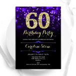 Invitación Oro Púrpura 60 cumpleaños<br><div class="desc">60.ª invitación a la fiesta de cumpleaños. Elegante diseño morado con falso oro purpurina. Cuenta con diamantes elegantes, luces de bokeh y fuente de guiones. Invitación de cumpleaños de hombres o mujeres. Perfecto para una elegante fiesta de cumpleaños. Personaliza con tus propios detalles. Mándame un mensaje si necesitas más personalización....</div>