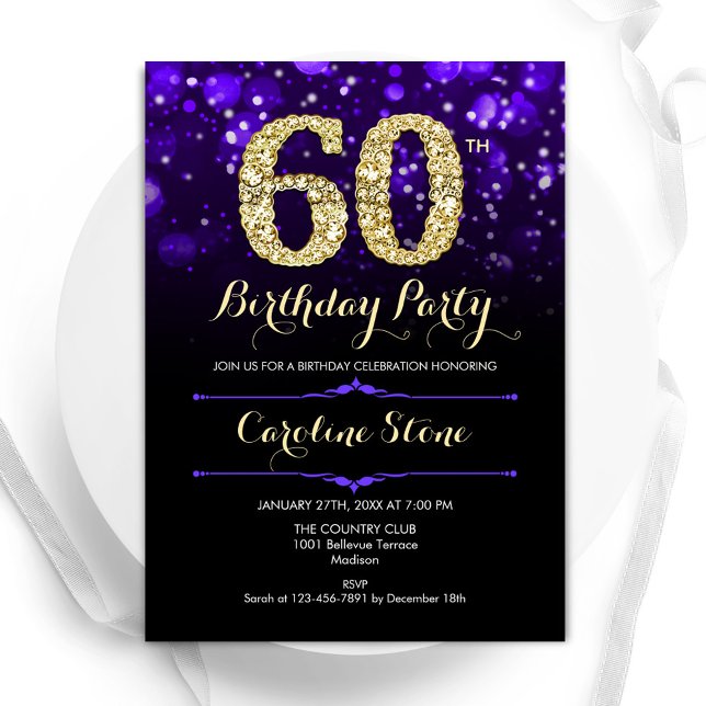 Invitación Oro Púrpura 60 cumpleaños (Subido por el creador)