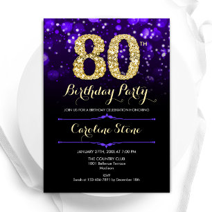 Invitación Oro Púrpura 80 cumpleaños