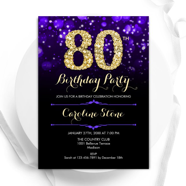 Invitación Oro Púrpura 80 cumpleaños (Subido por el creador)