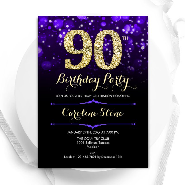 Invitación Oro púrpura 90 cumpleaños (Subido por el creador)