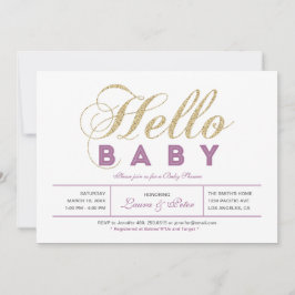 Invitación Oro, púrpura | Chica, Baby Shower de tipografía mo