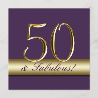 Invitación Oro púrpura oscuro 50 y cumpleaños fabuloso