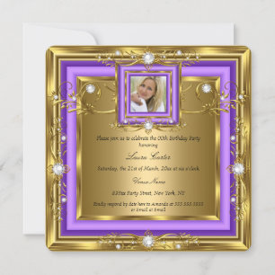 Invitación Oro Púrpura Perla Blanca Foto Fiesta de Cumpleaños