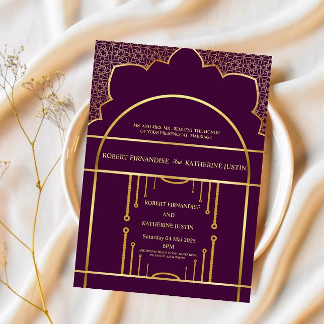 Invitación ORO púrpura tradicional Mandala Boda indio (Subido por el creador)