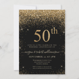 Invitación Oro Purpurina 50º Cumpleaños Sorpresa Fiesta Negro