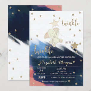 Invitación Oro Purpurina Oso Twinkle Little Star Baby Shower
