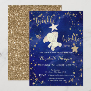 Invitación Oro Purpurina Oso Twinkle Little Star Baby Shower