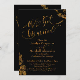 Invitación Oro que nos casamos con botánicos en negro