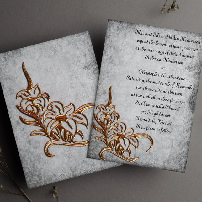 Invitación Oro quemado en Boda gris antiguo (Subido por el creador)