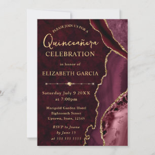 Invitación Oro Rojo Agata Brillo Quinceañera