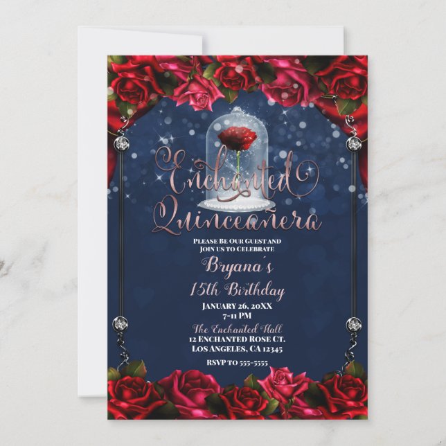 Invitación Oro Rojo Azul de la Marina Quinceañera 15 15º Fies (Anverso)