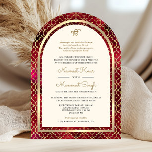 Invitación Oro Rojo Código QR Sij Boda Arco Marroquí