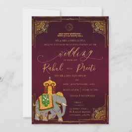 Invitación Oro Rojo Con Lord Ganesh Elegante Boda Indio