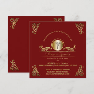 Invitación Oro rojo de la fiesta de graduación el de la