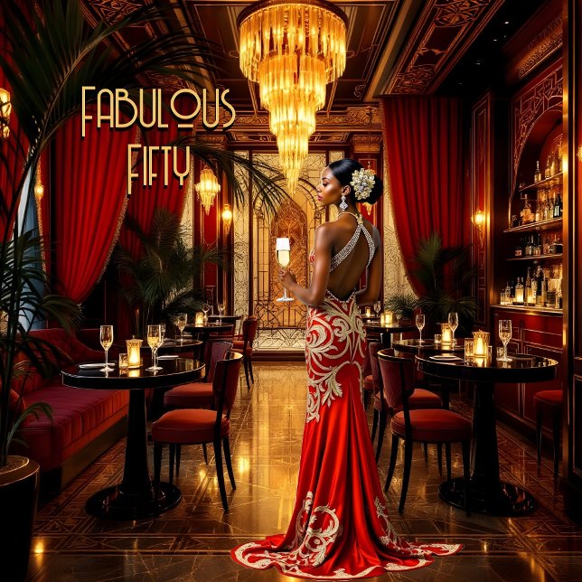 Invitación Oro Rojo Fabuloso vestido Art Deco Mujer Étnica (Subido por el creador)