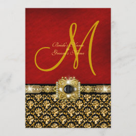 Invitación Oro rojo negro "boda elegante " del damasco
