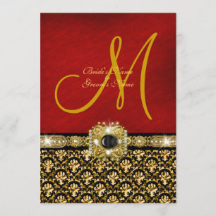Invitación Oro rojo negro "boda elegante " del damasco