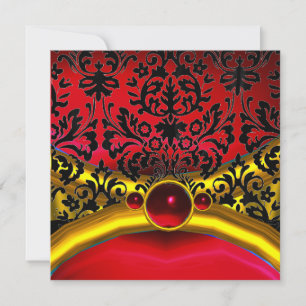 INVITACIÓN ORO ROJO NEGRO DAMASCO RUBÍ GEMA PIEDRA MONOGRAMA