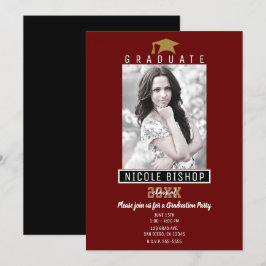 Invitación Oro Rojo Oscuro Moderno Fiesta de Fotos de Graduac