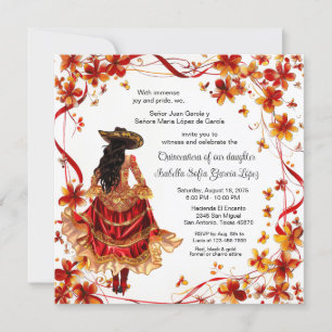 Invitación Oro Rojo Quinceañera Charra