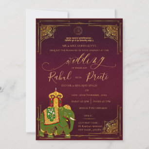 Invitación Oro rojo vibrante con el Boda indio Lord Ganesh