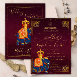 Invitación Oro rojo vibrante con el Boda indio Lord Ganesh