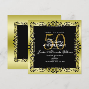 Invitación Oro romántico decorativo enmarcado 50 aniversario
