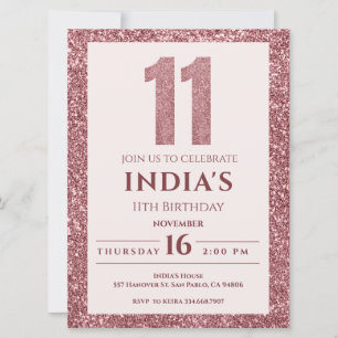Invitación oro rosa 11 cumpleaños