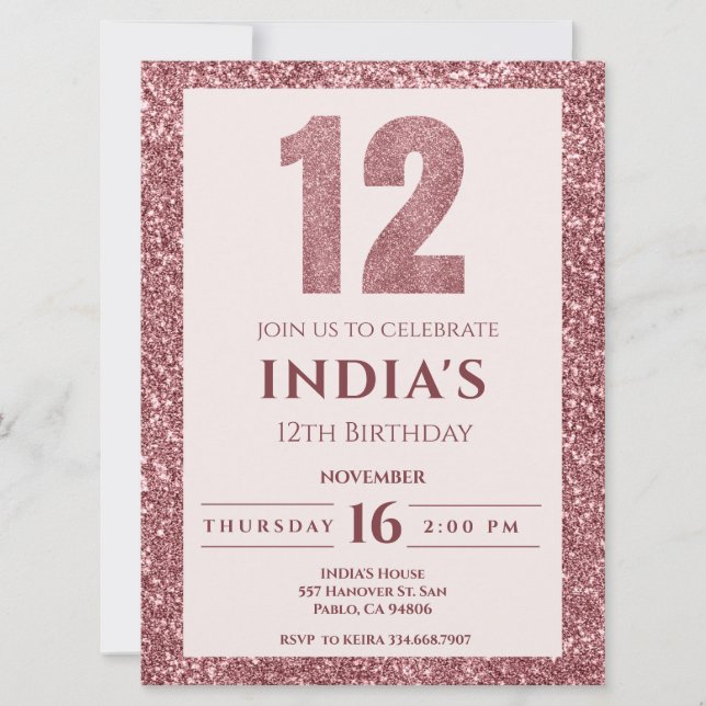 Invitación oro rosa 12 años (Anverso)