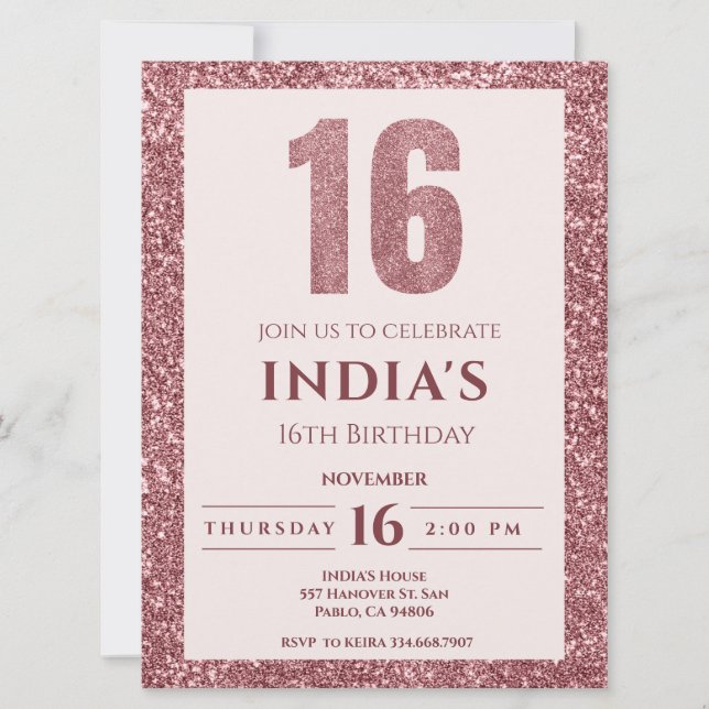 Invitación oro rosa 16 años (Anverso)