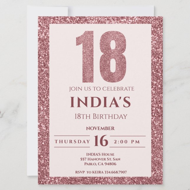 Invitación oro rosa 18 años (Anverso)