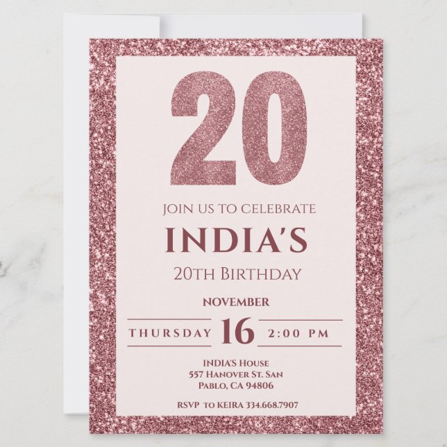 Invitación oro rosa 20 años (Anverso)