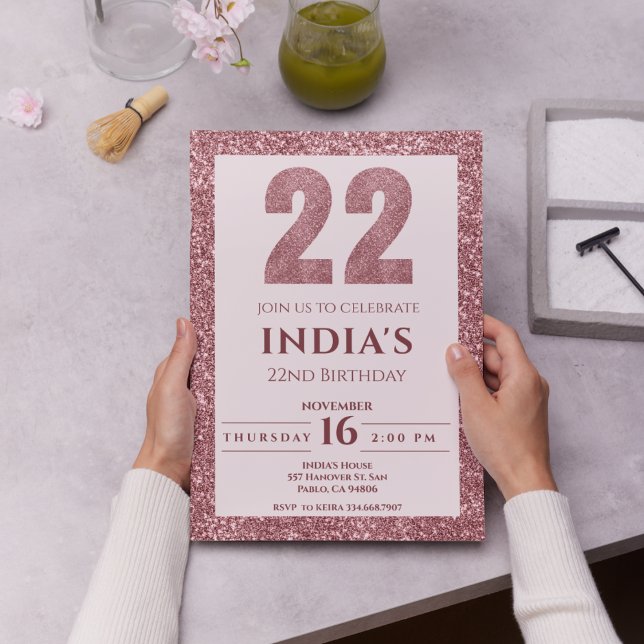 Invitación oro rosa 22 cumpleaños (Subido por el creador)