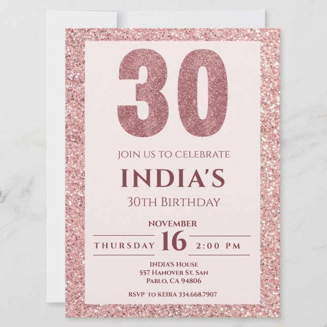 Invitación oro rosa 30 cumpleaños (Anverso)