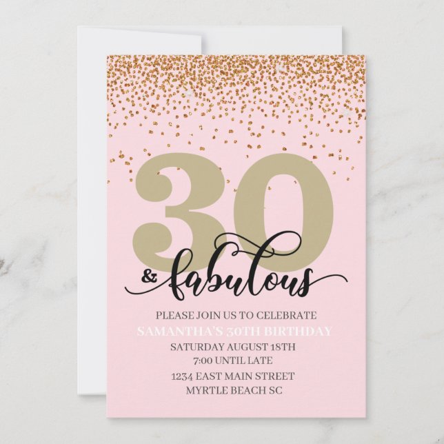 Invitación Oro rosa 30 y fabulosa fiesta de cumpleaños (Anverso)