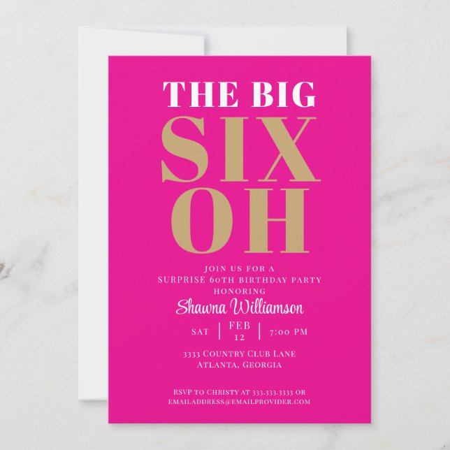 Invitación Oro rosa 60 cumpleaños sorpresa elegante (Anverso)