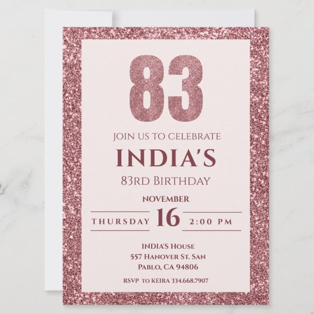 Invitación oro rosa 83 cumpleaños (Anverso)