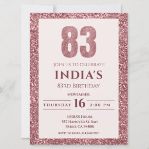 Invitación oro rosa 83 cumpleaños